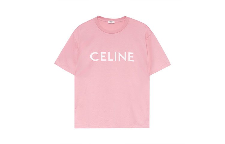 Buy (Women) CELINE  Logo Print Pink Crewneck Short Sleeve T-Shirt 2X764671Q-25BP