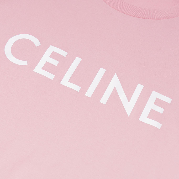 Purchase (Women) CELINE  Logo Print Pink Crewneck Short Sleeve T-Shirt 2X764671Q-25BP