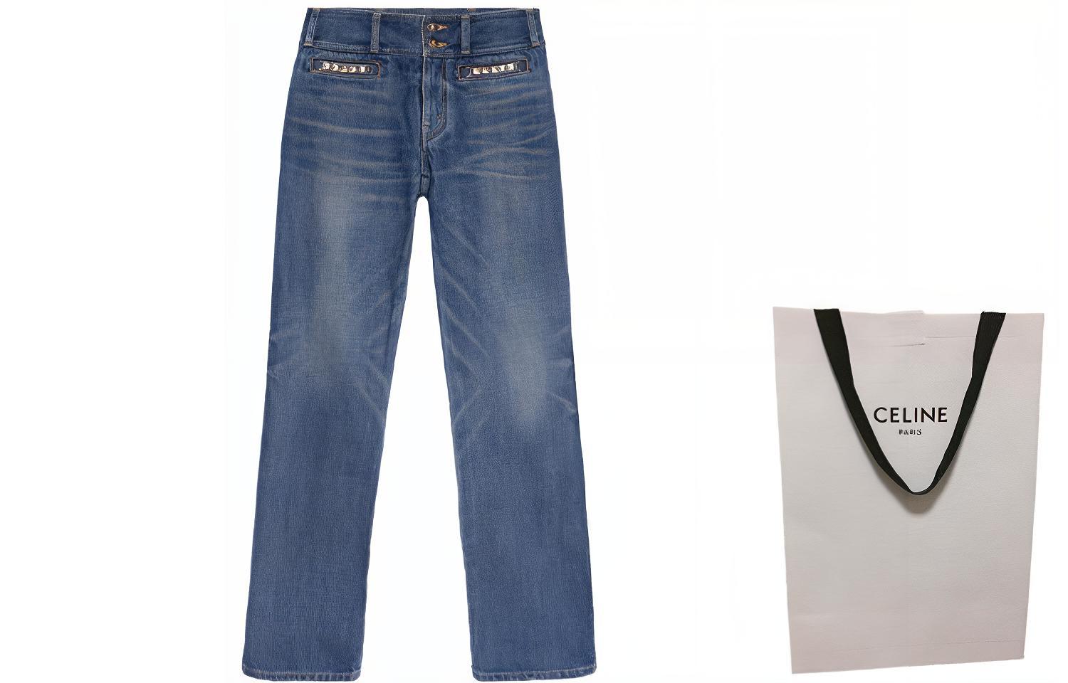 Shop (W) CELINE Vaqueros Rectos de Tiro Bajo Azules Pantalones Casual de Denim 2N991365M-07DU