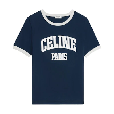 (Women) CELINE Navy Blue Logo Crewneck Short Sleeve Casual T-Shirt. 2X59J671Q-07OW