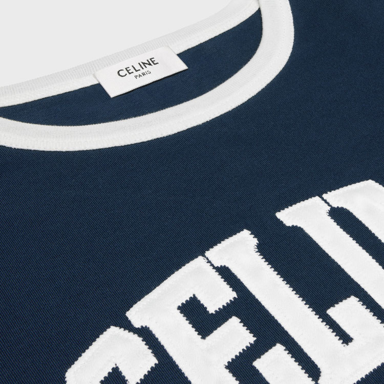 Details for (Women) CELINE  Navy Blue Logo Crewneck Short Sleeve Casual T-Shirt. 2X59J671Q-07OW