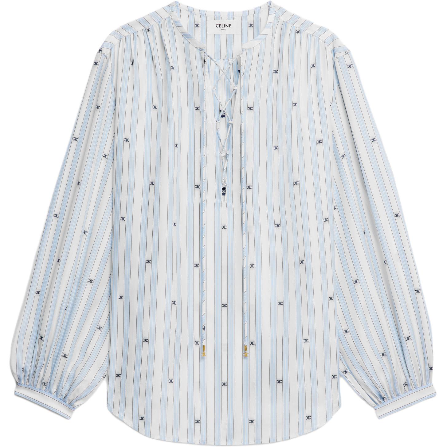 (Women) CELINE  Navy Blue Logo Striped Long Sleeve Shirt. 2C97A055X-01KU