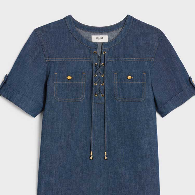 Shop (W) CELINE Navy Blue Gaun Pendek Santai Lengan Pendek. 2U149361M-08DO