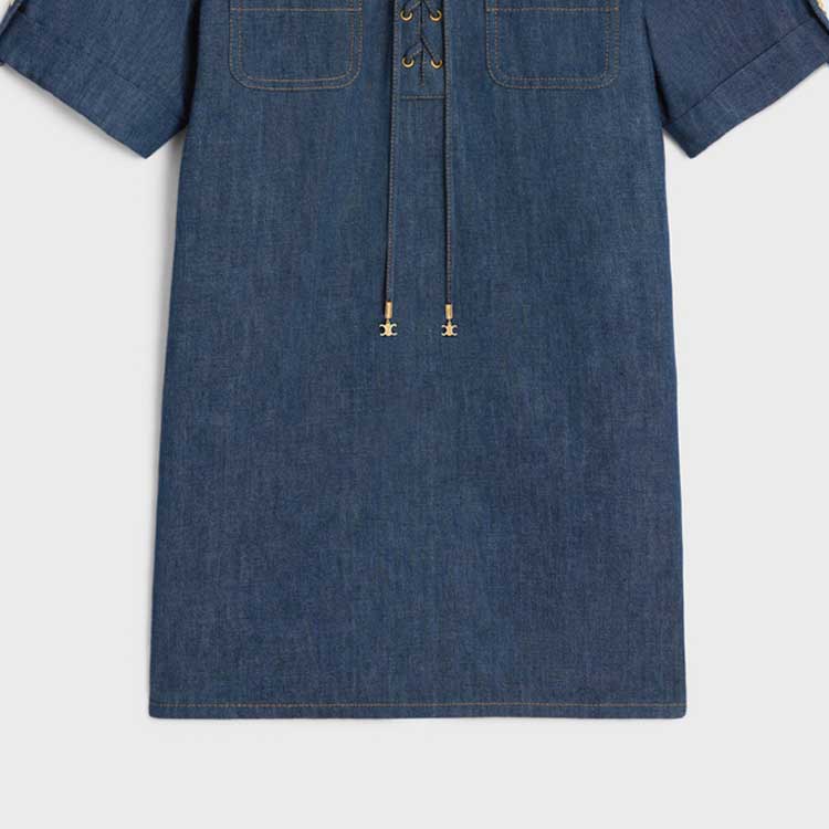 Purchase (W) CELINE Navy Blue Gaun Pendek Santai Lengan Pendek. 2U149361M-08DO