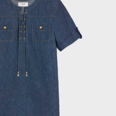 (Women) CELINE Navy Blue Short-Sleeve Casual Short Dress. 2U149361M-08DO Details for (Women) CELINE Navy Blue Short-Sleeve Casual Short Dress. 2U149361M-08DO