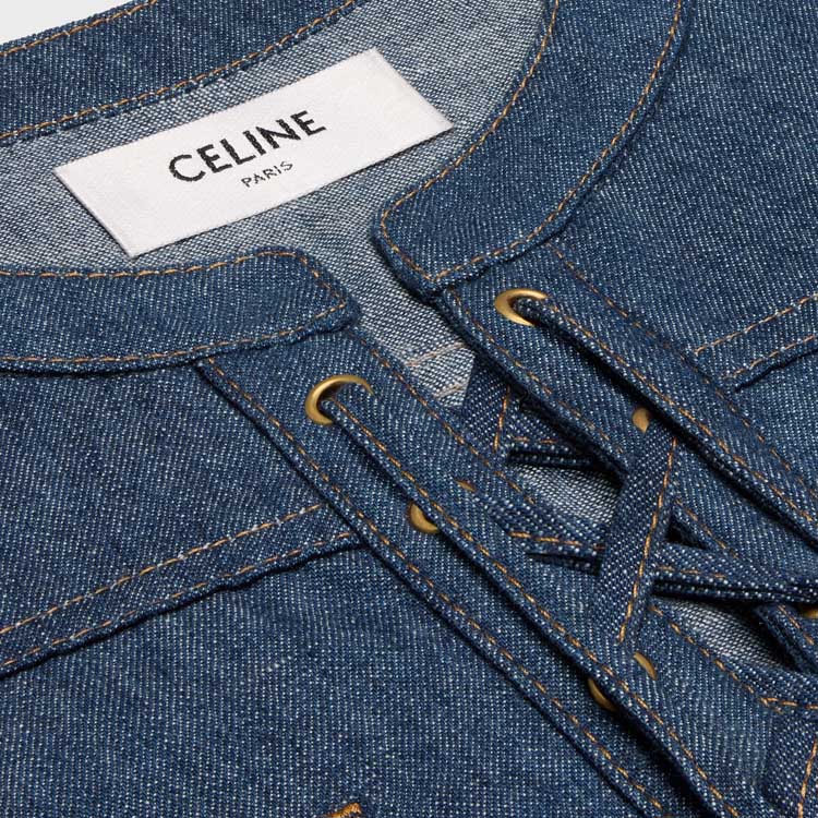 Sizing (W) CELINE Navy Blue Gaun Pendek Santai Lengan Pendek. 2U149361M-08DO