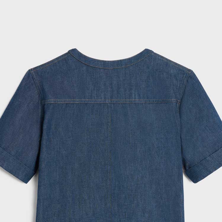 Cheap (W) CELINE Navy Blue Gaun Pendek Santai Lengan Pendek. 2U149361M-08DO