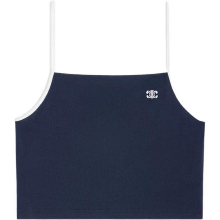 Order (Women) CELINE  Navy Blue Square Neck Crop Top with Embroidered Logo. 2X86D671Q-07OW