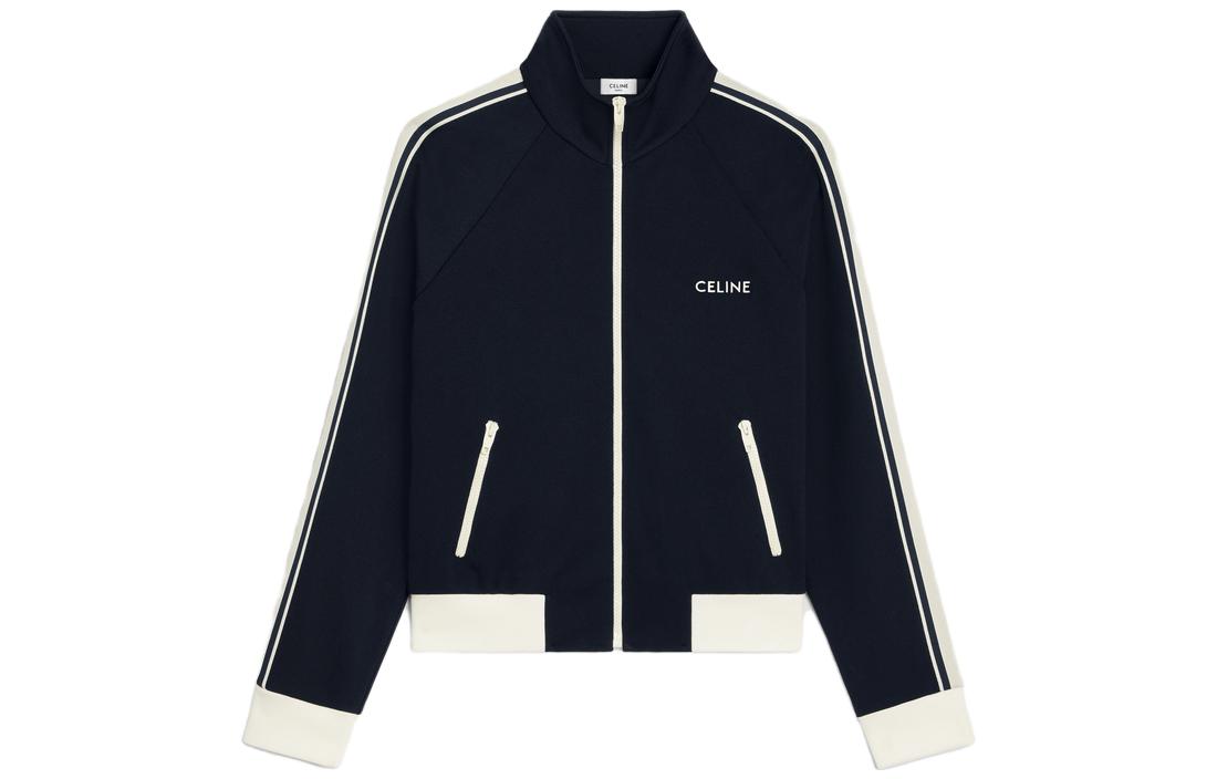 (Women) CELINE  Navy Blue Striped Embroidered Letter Jacket. 2Y24C121O-07XA