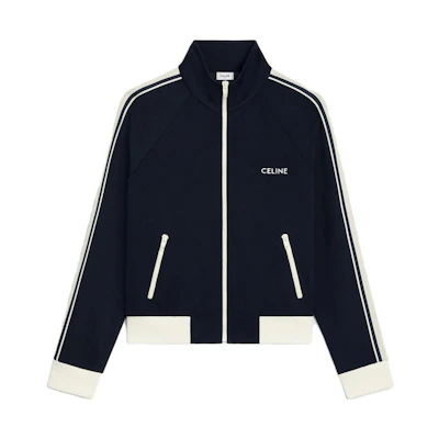 (Women) CELINE Navy Blue Striped Embroidered Letter Jacket. 2Y24C121O-07XA