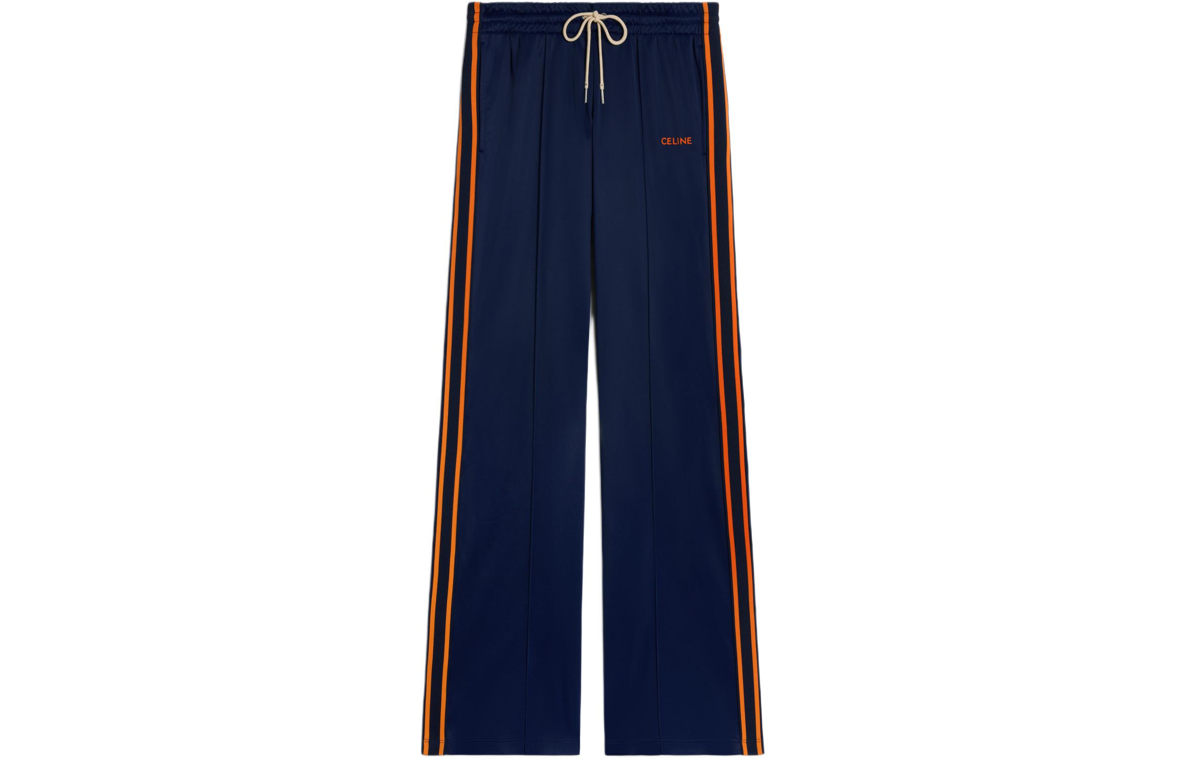 (Women) CELINE  Navy Blue Striped Knitted Low Waist Straight Track Pants. 2Z576859W-07AO