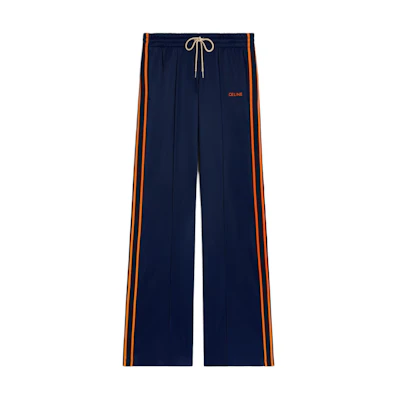 (Women) CELINE Navy Blue Striped Knitted Low Waist Straight Track Pants. 2Z576859W-07AO