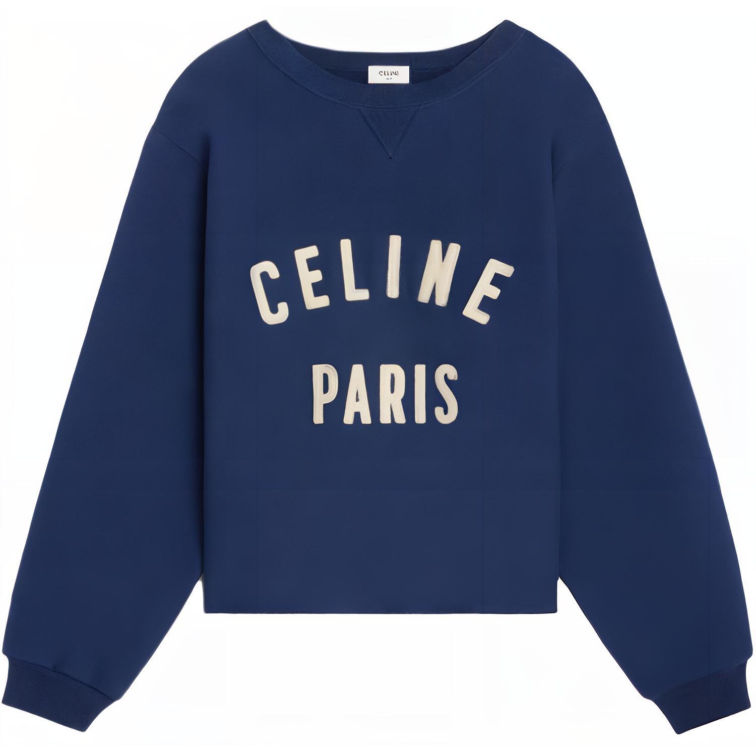 (Women) CELINE  Navy Blue Sweatshirt with Letter Logo Print. 2Y43E649W-07YC