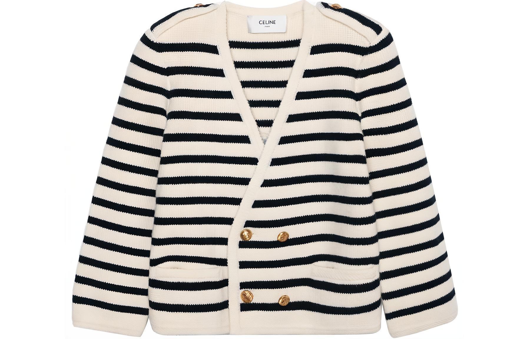 (Women) CELINE  Off-White Striped Buttoned Knit Cardigan. 2AJ67570P-01CB