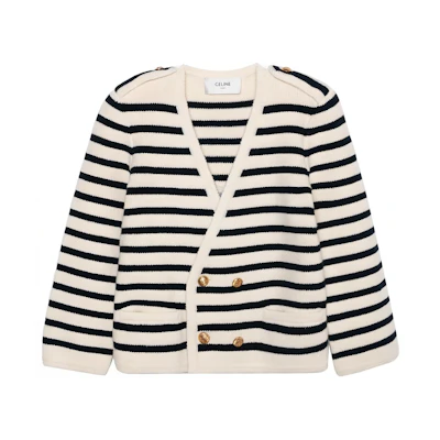 (Women) CELINE Off-White Striped Buttoned Knit Cardigan. 2AJ67570P-01CB