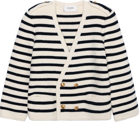 (W) 셀린느 오프 화이트 줄무늬 버튼 니트 가디건. 2AJ67570P-01CB Order (W) 셀린느 오프 화이트 줄무늬 버튼 니트 가디건. 2AJ67570P-01CB