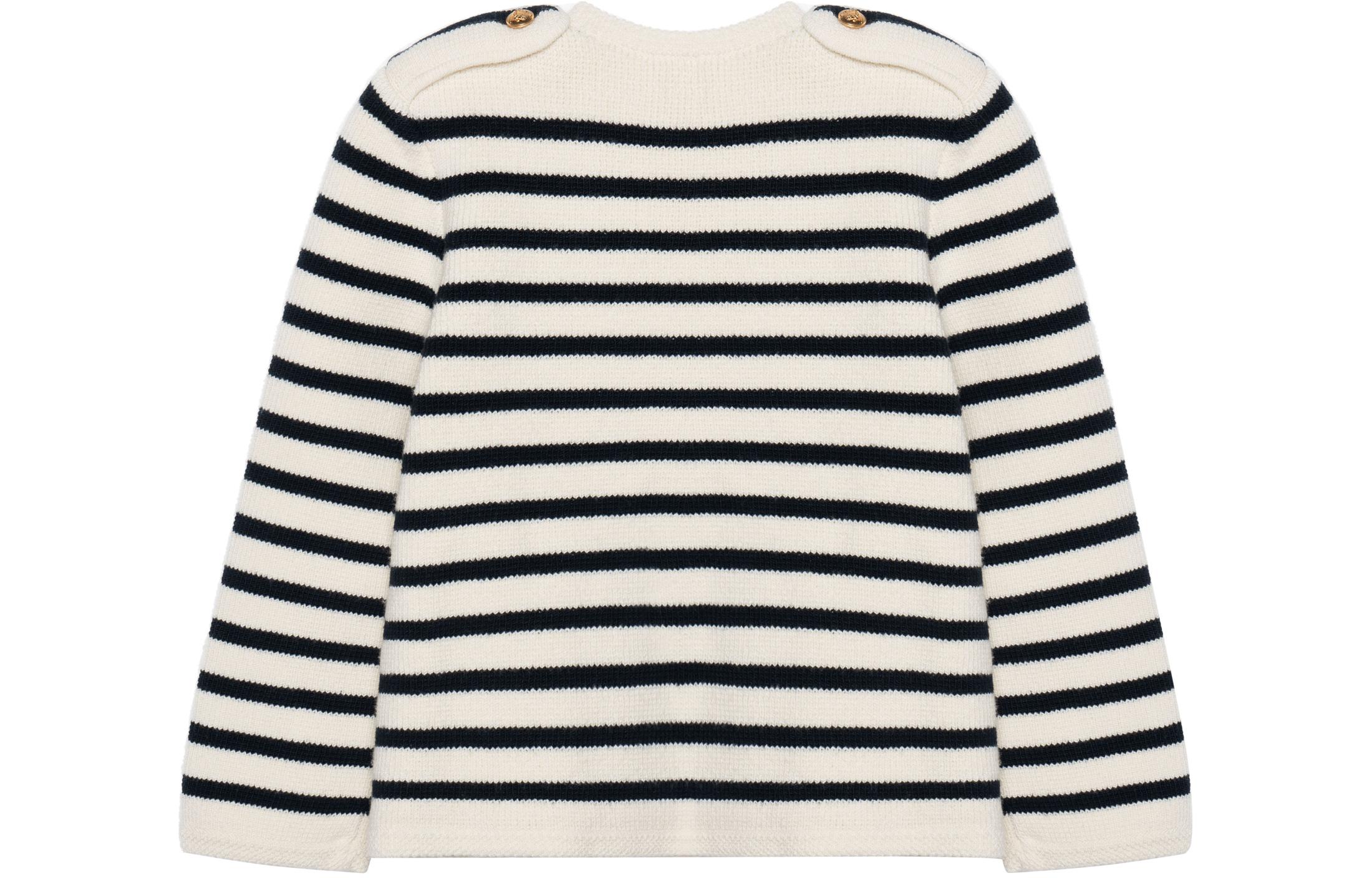 Lookbook (W) 셀린느 오프 화이트 줄무늬 버튼 니트 가디건. 2AJ67570P-01CB