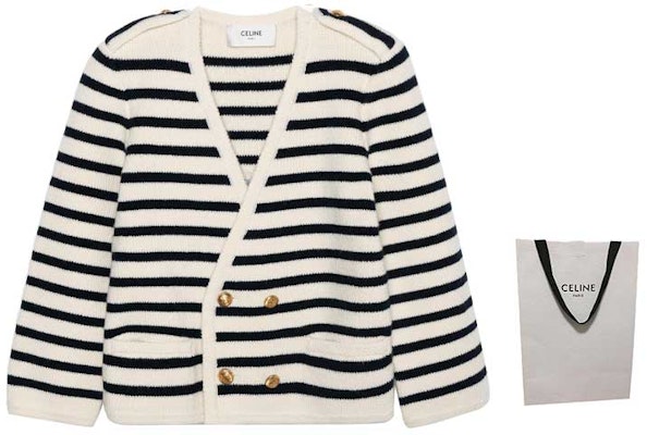 (W) 셀린느 오프 화이트 줄무늬 버튼 니트 가디건. 2AJ67570P-01CB Shop (W) 셀린느 오프 화이트 줄무늬 버튼 니트 가디건. 2AJ67570P-01CB