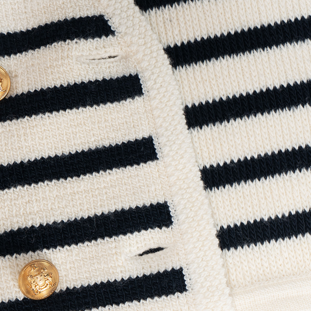 Purchase (W) 셀린느 오프 화이트 줄무늬 버튼 니트 가디건. 2AJ67570P-01CB