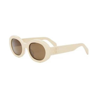 (Women) CELINE Oval White Sunglasses with Temple Pattern Design - Official Style. CL40194U5224E
