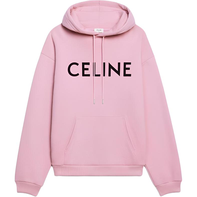 (Women) CELINE  Pink Logo Print Drawstring Hoodie Sweatshirt. 2Y369670Q-24IA