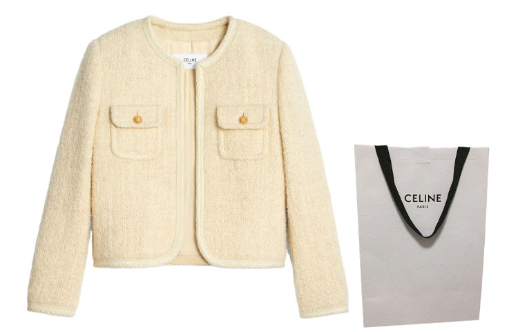 Shop (W) セリーヌ ピュアカラーツイードジャケットコート - バニラカラー. 2V55Q227V-01VA