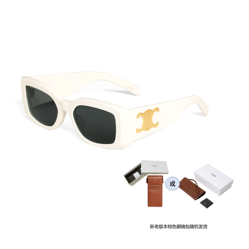 (Women) CELINE  Rectangle Acetate Sunglasses White with Logo Temples. 4S282CPLB01AV 圖 5