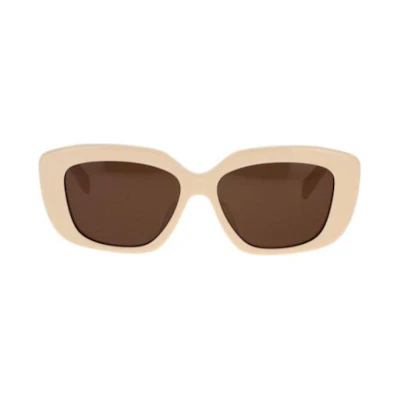 (Women) CELINE Rectangular Beige Sunglasses with Logo Temple Design. CL40216U5525E