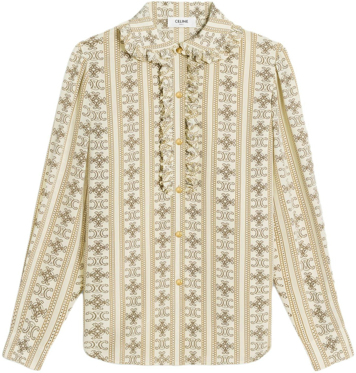 women-celine-ruffle-collar-pleated-long-sleeve-shirt-khaki-color-2-b962929-w-97-tm