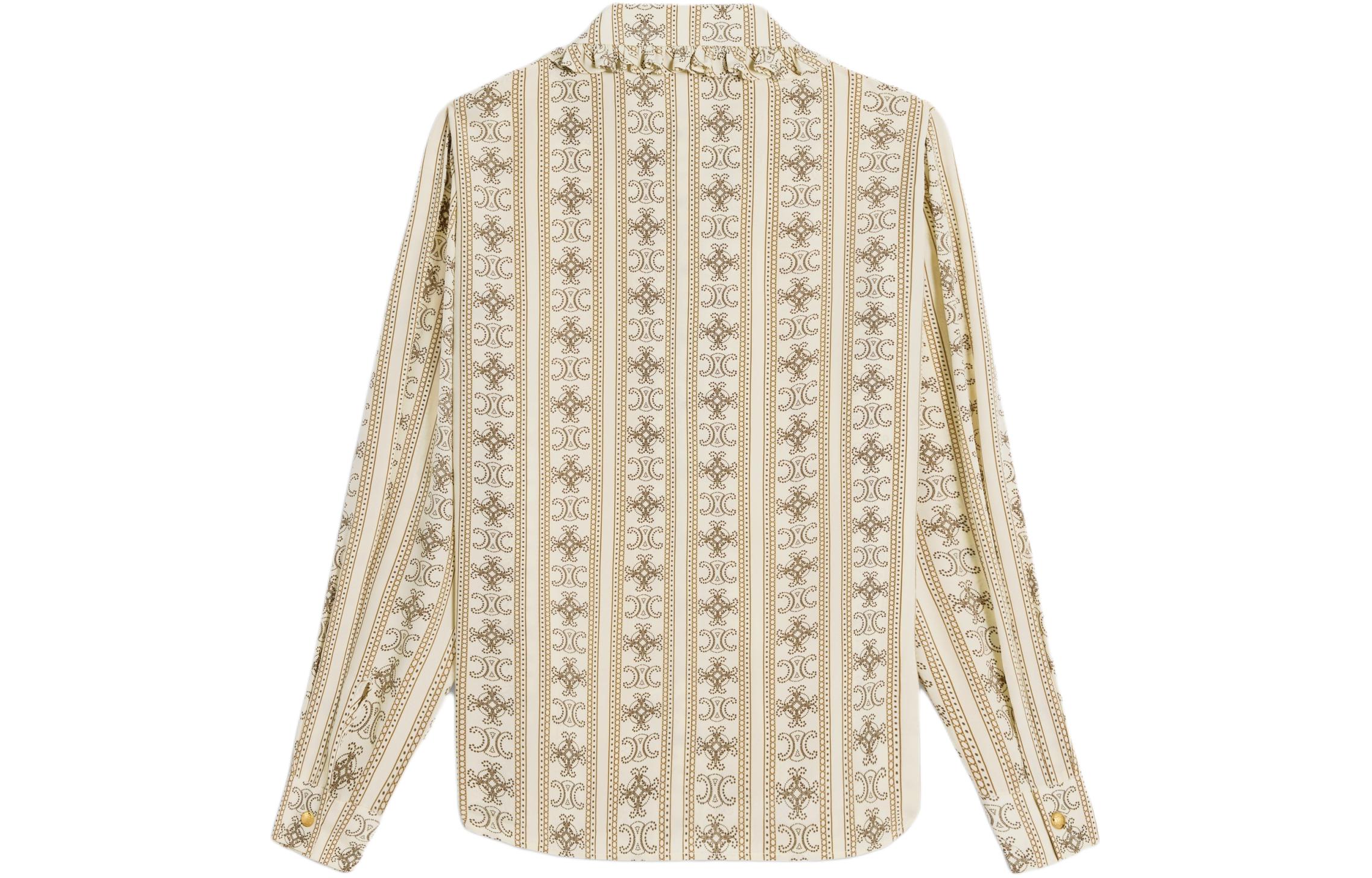 Lookbook (W) CELINE Kemeja Lengan Panjang Beropol Kolar Berlipat Warna Khaki 2B962929W-97TM