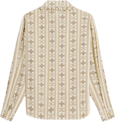 (W) CELINE Kemeja Lengan Panjang Beropol Kolar Berlipat Warna Khaki 2B962929W-97TM Lookbook (W) CELINE Kemeja Lengan Panjang Beropol Kolar Berlipat Warna Khaki 2B962929W-97TM