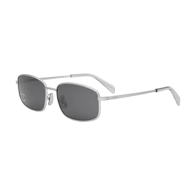 (Women) CELINE Silver Rectangle Metal Sunglasses with Logo Lens Detail. CL40285U