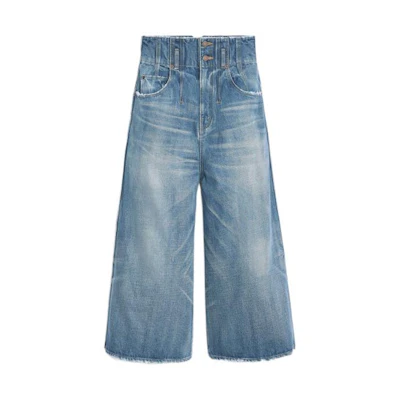 (Women) CELINE Solid Button Washed Denim Jeans - Blue. 2N636079O-07FY