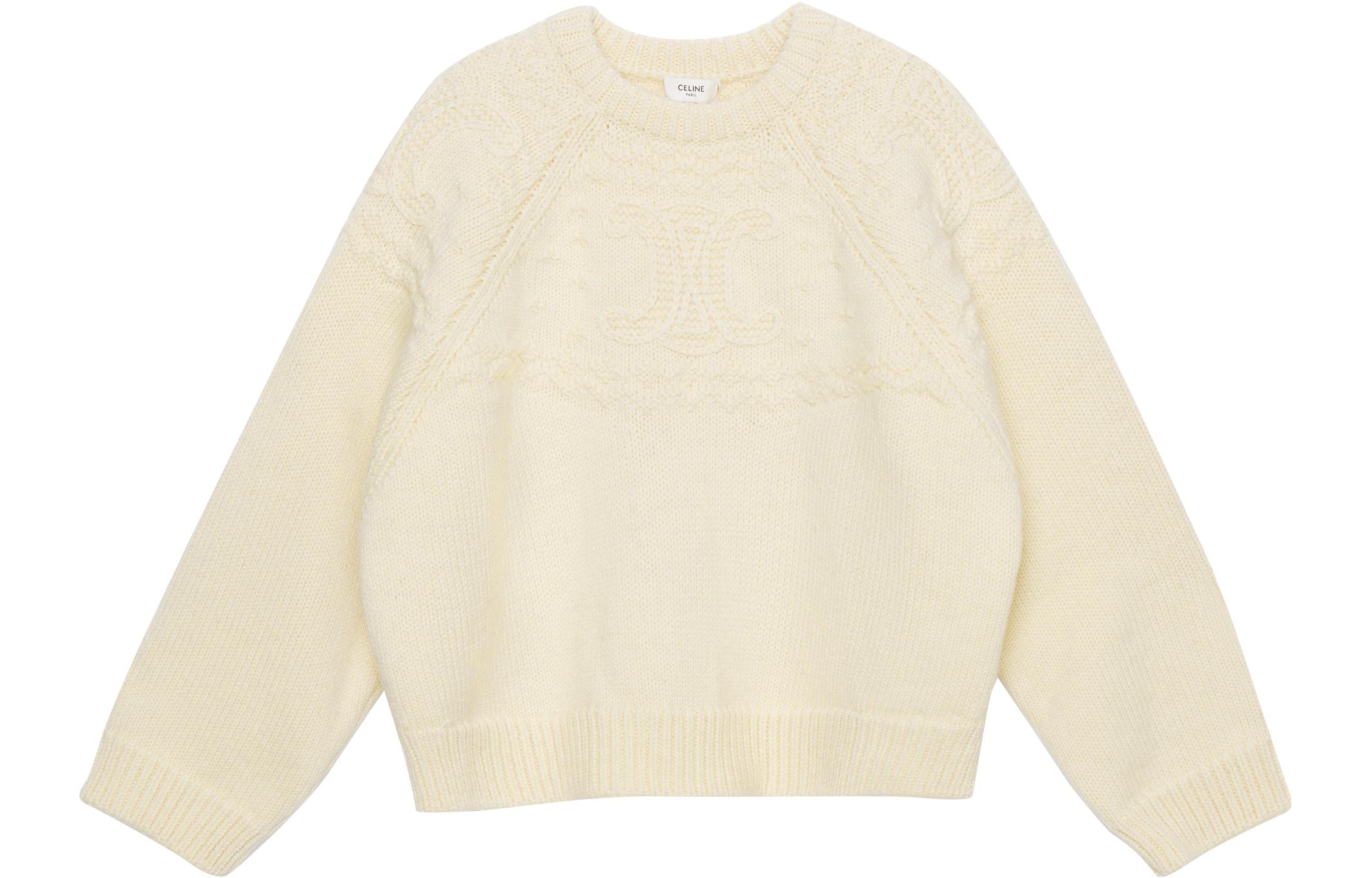 (Women) CELINE  Solid Color Crewneck Pullover Sweater - Off-White. 2AD09305T-01OW