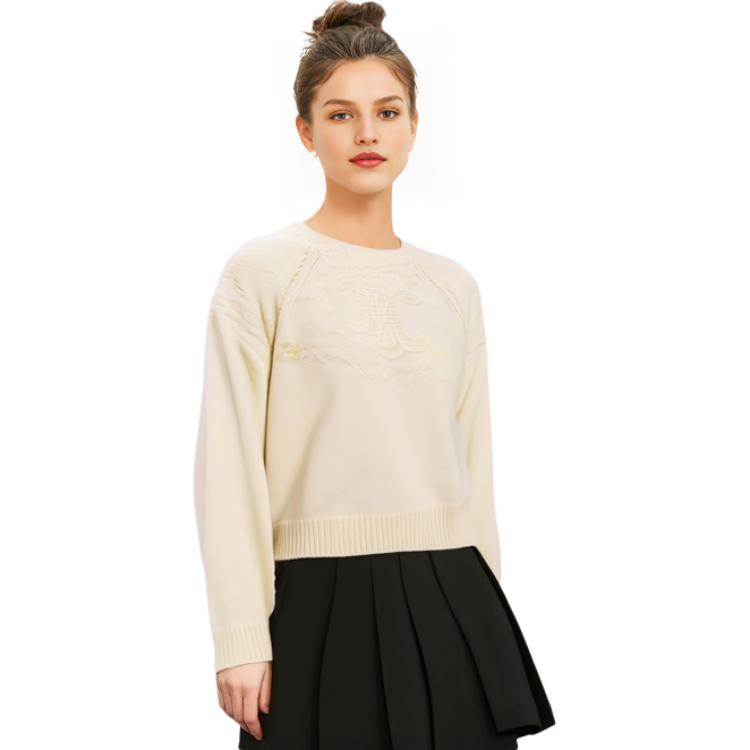 Details for (W) 셀린느 솔리드 컬러 크루넥 풀오버 스웨터 - 오프화이트. 2AD09305T-01OW