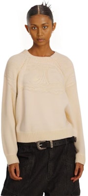 (W) 셀린느 솔리드 컬러 크루넥 풀오버 스웨터 - 오프화이트. 2AD09305T-01OW Sizing (W) 셀린느 솔리드 컬러 크루넥 풀오버 스웨터 - 오프화이트. 2AD09305T-01OW