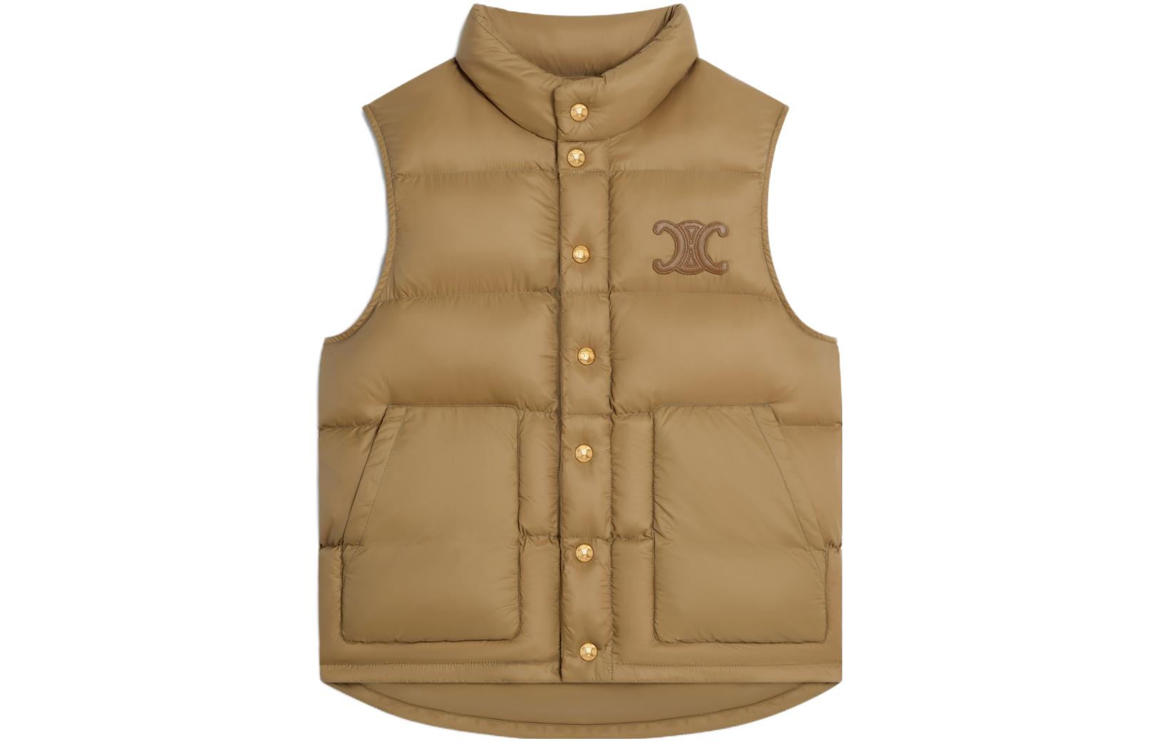 Order (W) CELINE Vest Bordir Logo Solid Tanpa Lengan Single-Breasted 2W987906V-02KK