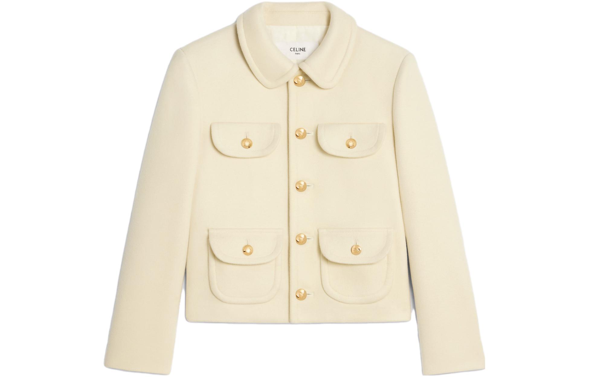 (Women) CELINE  Solid Single-Breasted Casual Jacket Off-White. 2V05Q998K-01OW