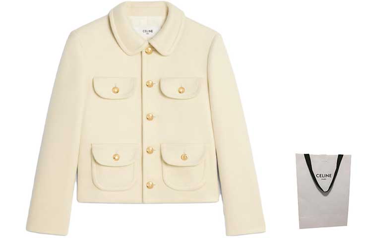 Shop (W) CELINE Jas Kasual Single-Breasted Warna Putih Gading. 2V05Q998K-01OW