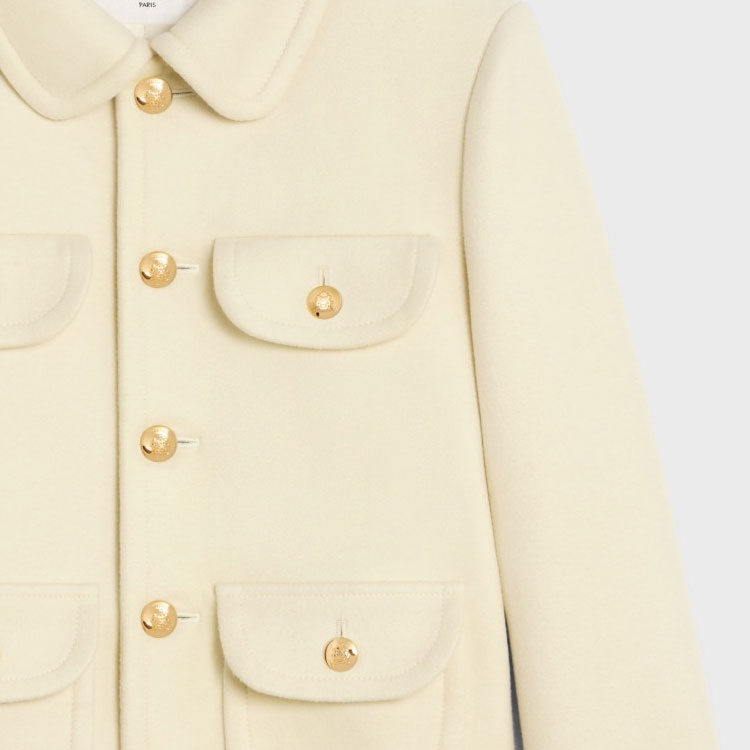 Sizing (W) CELINE Jas Kasual Single-Breasted Warna Putih Gading. 2V05Q998K-01OW