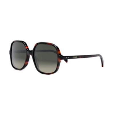 (Women) CELINE Square Tortoiseshell Sunglasses with Logo Temples. CL40244U5652F