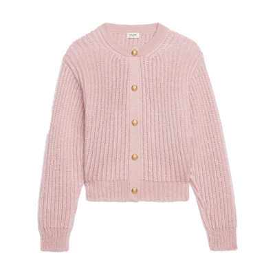 (Women) CELINE SS22 Pink Mohair Ribbed Knit Cardigan Sweater. 2A47U377N-02CZ
