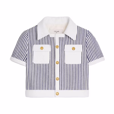 (Women) CELINE SS23 Striped Pocket Jacket - Blue 2V84O063V-01NQ
