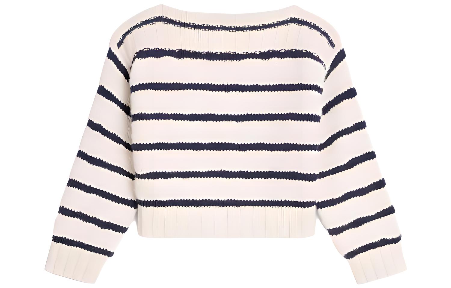 (Women) CELINE  SS23 Striped Print Crop Boat Neck Sweater Beige. 2AJ94597V-01MA