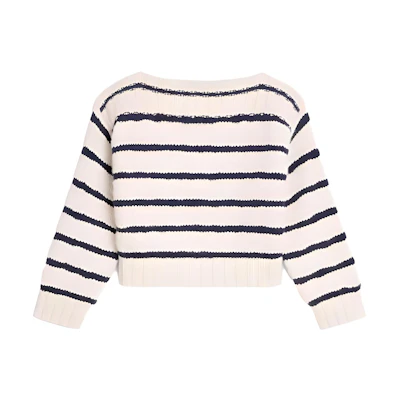 (Women) CELINE SS23 Striped Print Crop Boat Neck Sweater Beige. 2AJ94597V-01MA
