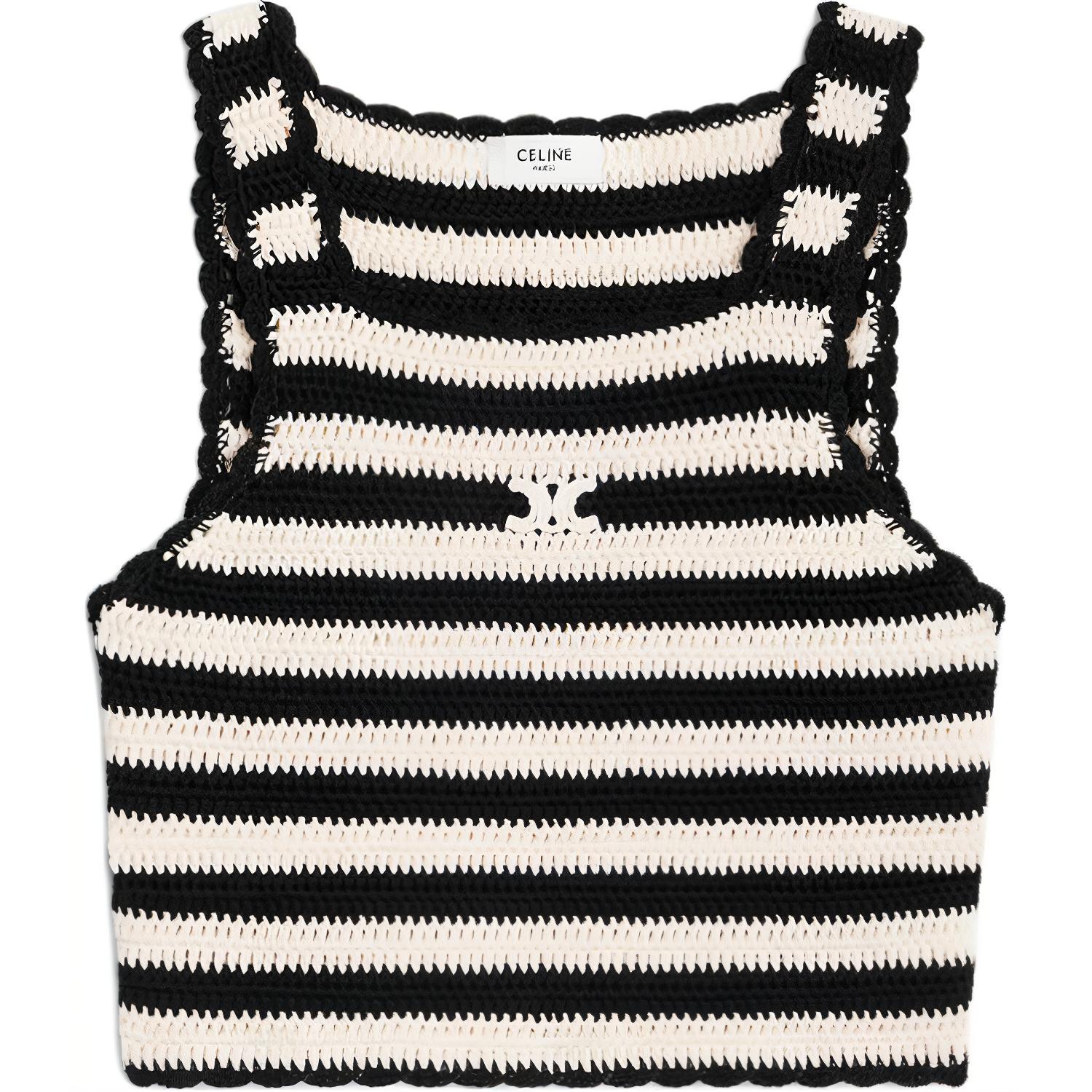 (Women) CELINE  Striped Logo Embroidered Crop Tank Top Black/White. 2AE9R720X-38EC