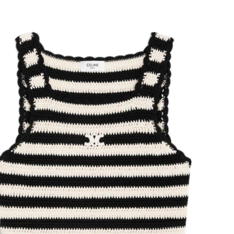 Purchase (Women) CELINE  Striped Logo Embroidered Crop Tank Top Black/White. 2AE9R720X-38EC