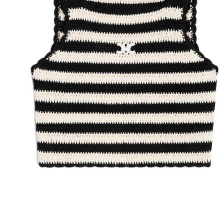 Details for (Women) CELINE  Striped Logo Embroidered Crop Tank Top Black/White. 2AE9R720X-38EC