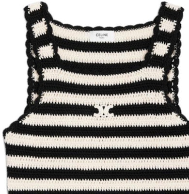 (Women) CELINE Striped Logo Embroidered Crop Tank Top Black/White. 2AE9R720X-38EC Sizing (Women) CELINE Striped Logo Embroidered Crop Tank Top Black/White. 2AE9R720X-38EC