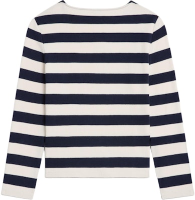 (Women) CELINE Striped Logo Patch Long Sleeve Pullover Tee Navy Blue. 2X47NA040-07YC Lookbook (Women) CELINE Striped Logo Patch Long Sleeve Pullover Tee Navy Blue. 2X47NA040-07YC